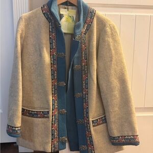 Embroidered Cream and Blue Women's Jacket